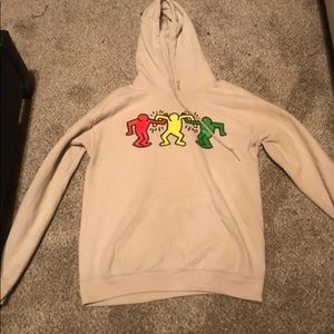 Keith Haring “Arms United” art beige hoodie size S